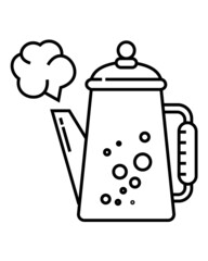 Vector illustration of template flat design icon a teapot filled with hot water that emits a little smoke, black and white, monoline style. editable colors. 4000 x 5000 pixels perfect.