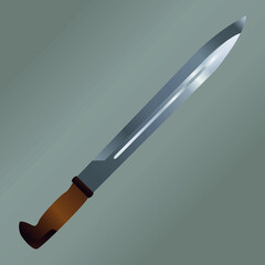 Army survival combat machete knife wooden handle Vector