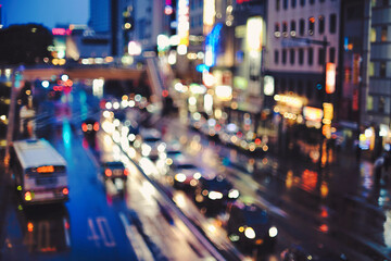 夜の道路 カラフルな丸ボケ