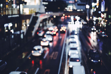 Fototapeta premium 夜の道路 カラフルな丸ボケ