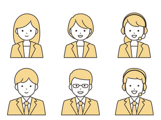 スーツを着た男性と女性のアイコン　主線あり　黄色