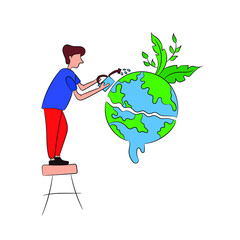 Reforestation, World Environment Day, World Heart Day, Garden, Trees, Save World, Earth Day, Nature and Ecology Concept. Cartoon People Vector Illustration