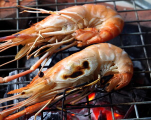 Grilled shrimp on the grill