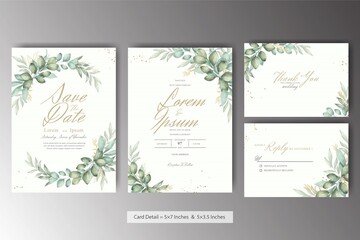 Arrangement Floral Wedding Invitation Set with  Greenery Watercolor Leaves