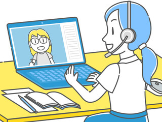 オンライン授業で画面に映る生徒と話す先生