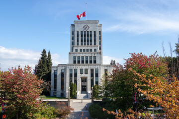 View of Vancouver City Hall Building in Downtown Vancouver at sunny day