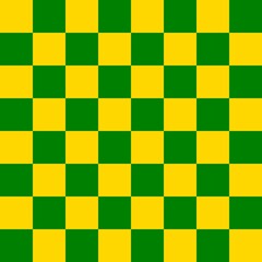 Checkerboard 8 by 8. Green and Gold colors of checkerboard. Chessboard, checkerboard texture. Squares pattern. Background.