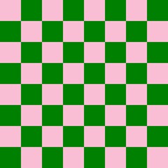 Checkerboard 8 by 8. Green and Pink colors of checkerboard. Chessboard, checkerboard texture. Squares pattern. Background.