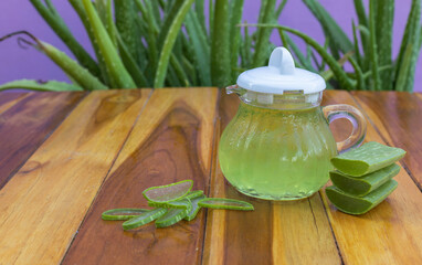 Aloe vera juice and slices.