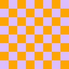 Checkerboard 8 by 8. Lavender and Orange colors of checkerboard. Chessboard, checkerboard texture. Squares pattern. Background.