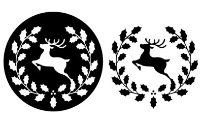 トナカイと柊リースのシルエットアイコン2