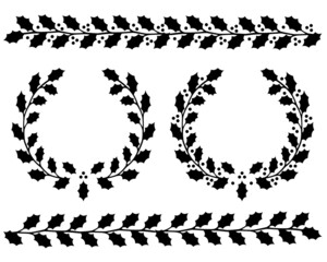 ヒイラギのライン、丸フレームシルエットイラスト