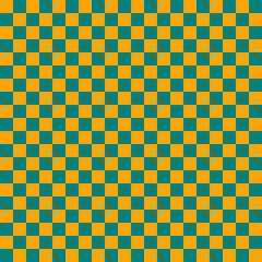 Two color checkerboard. Teal and Orange colors of checkerboard. Chessboard, checkerboard texture. Squares pattern. Background.