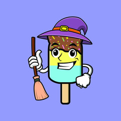 Ice Cream funny but sneaky witch cartoon vector image on blue background cartoon icon illustration design isolated flat cartoon style