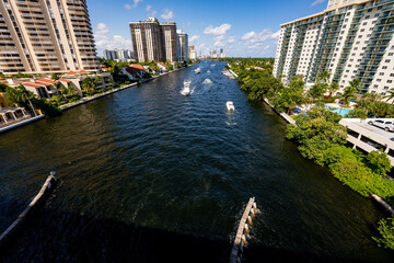 Boats in the Intracoastal Waterway Miami FL