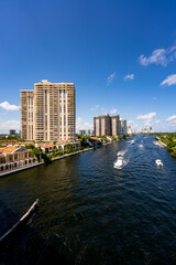 Fototapeta premium Aeial photo boats in the Intracoastal Waterway Miami FL