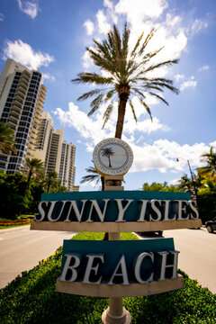 Welcome sign City of Sunny Isles Beach FL