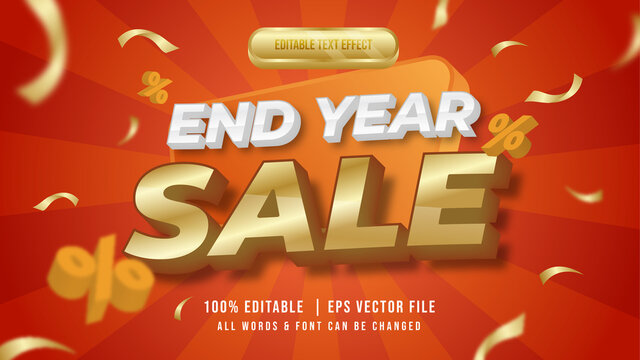 End Year Sale Shiny Gold 3d Text Style Effect