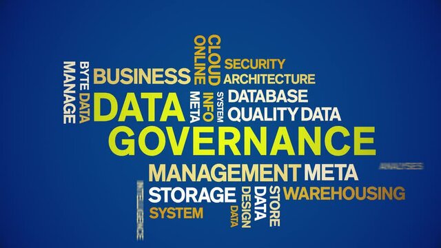 4k Data Governance Animated Tag Word Cloud;Text Design big data Animation typography seamless loop.