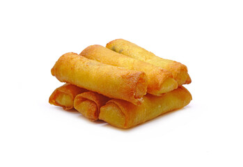 Spring rolls isolated on white background. Deep fried crispy spring rolls. Famous Traditional Chinese appetizers, vegetarian food