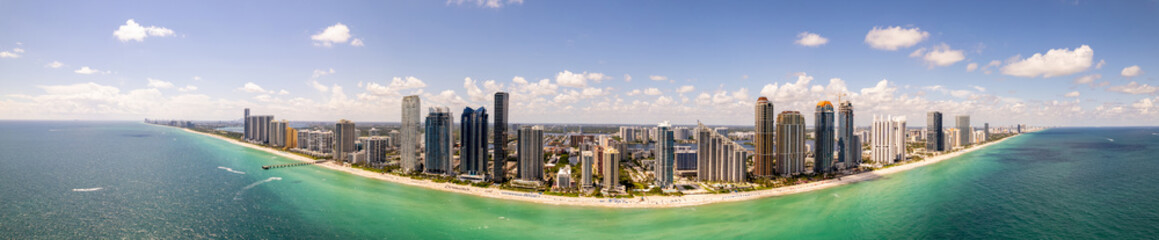 Amazing wide angle aerial panorama Sunny Isles Beach FL