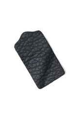 Black leather tag isolated on a white background.