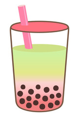 桜と抹茶のタピオカドリンクのイラスト
