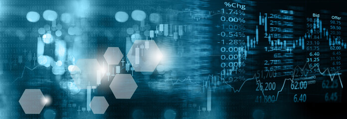 Obraz premium graph index number of stock market business concept blue banner background