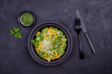 Gnocchi with corn and green sauce