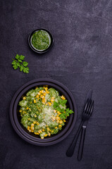 Gnocchi with corn and green sauce