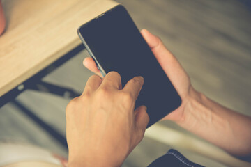 Young beautiful woman using smart phone, businessman  bad review, bad service dislike bad quality, low rating