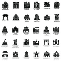 Black and white Landmark buildings and architecuture  flat collection vector set