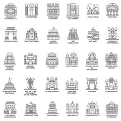 Outline Landmark buildings and architecuture  flat collection vector set