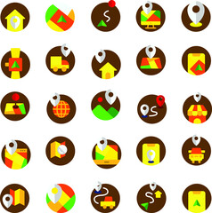 Location and Map flat icon set Vector and Illustration