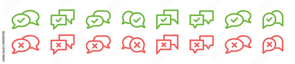 Poster Message icons set. Approved and disapproved symbol on speech bubble. Conversation concept