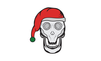 Spooky Skull Head Wearing Santa Hat T-shirt Design Illustration