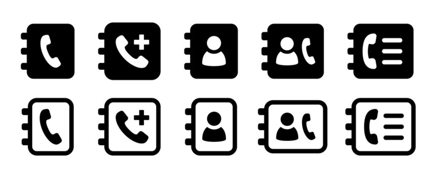 Address phone book icon. Phone contact icon set. Vector illustration