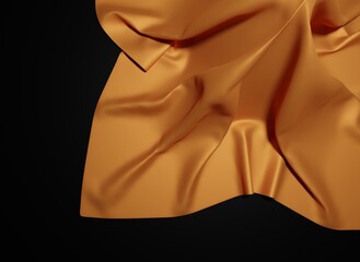 Gold silk cloth on a black 3D rendering abstract wallpaper backgrounds