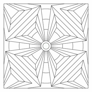 Easy Coloring Pages For Seniors And For Adults. Tile Pattern Design. Composition Of 4 Fold Rotational Symmetry Of 3d Shapes With Circles, In Tile Square Form. EPS8 File. #319