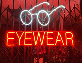 neon sign advertising eyewear and glasses store 