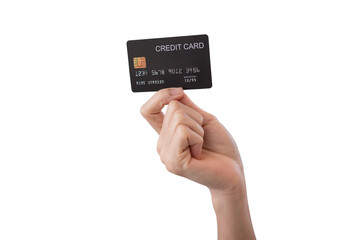 Close up of woman hold a black credit card for financial transactions.