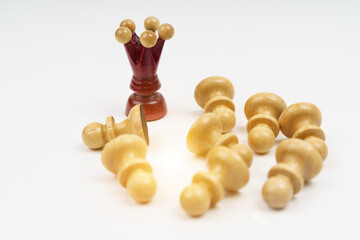 Chess, the red king defeated the white pawns.