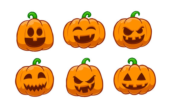 Halloween pumpkins vector set with six different faces fit for halloween celebration design
