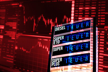 Tankstelle mit teurem Benzin und die Börse