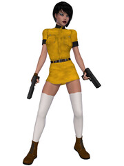 3d illustration of a woman posing with guns