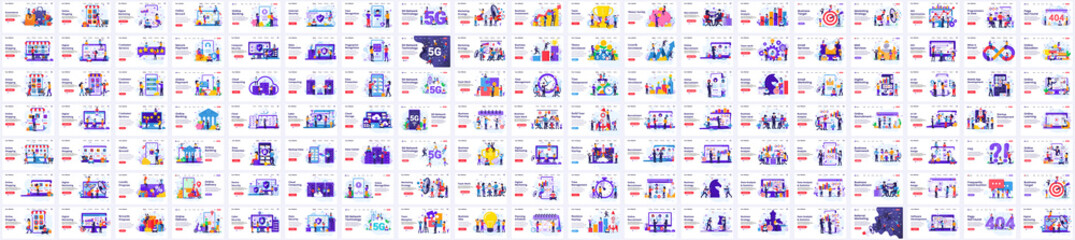 Huge Collection of Business concept flat vector illustration. Set of Landing page design concept of Marketing, Team Metaphor, Ecommerce, Technology templates vector illustration