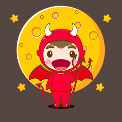 Cute boy with devil costume chibi character illustration