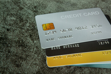 Close-up image of  credit cards with selective focus.