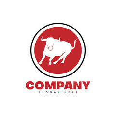 bull on red circle logo design template