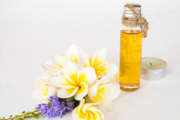 natural herbal oils extract flowers frangipani aroma therary local of asia arrangement flat lay...